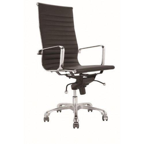 Paris High Back Chair with Chrome Arms & Chrome Base, PU Black