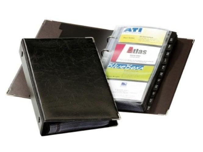 Durable Visifix Business Card Ring Binder for 200 Cards, 25 x 14 cm, 25 Pockets, Brown