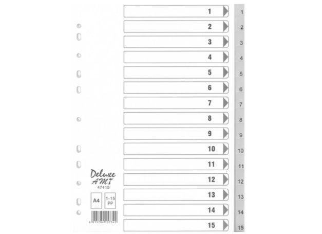 Deluxe Divider Plastic PVC Grey A4 with numbers 1-15