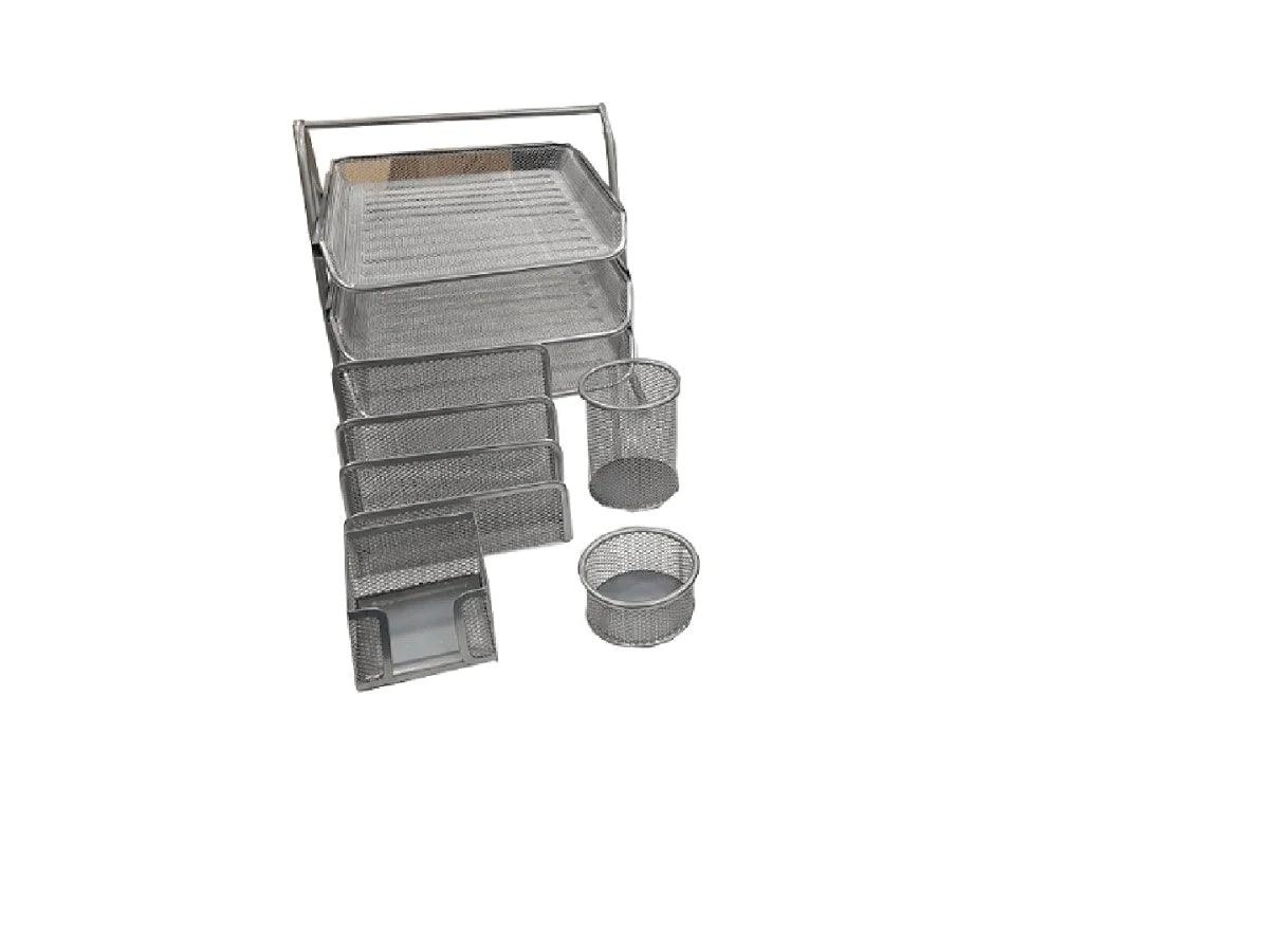 Deluxe Metal Mesh Desktop Set, 5 Pieces, Silver
