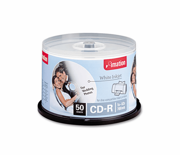 Imation White Inkjet Printable CD-R, 50 Spindle