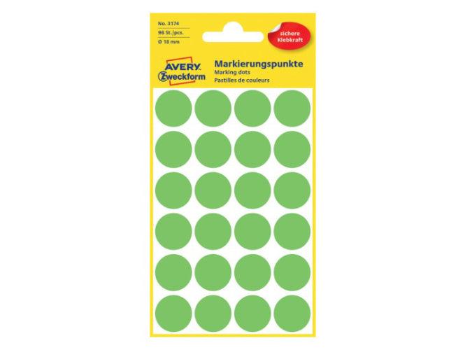 Avery Marking Labels, Dots, 18 mm, Green, 96/pack