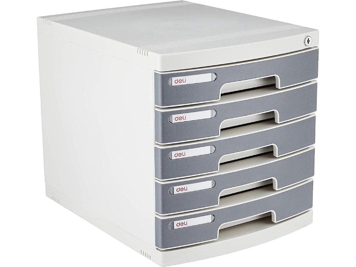 DELI E8855, 5 Drawer Plastic Cabinet with Lock – Grey
