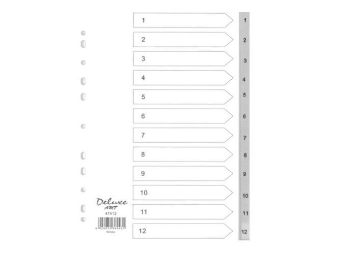 Deluxe Divider Plastic PVC Grey A4 with numbers 1-12