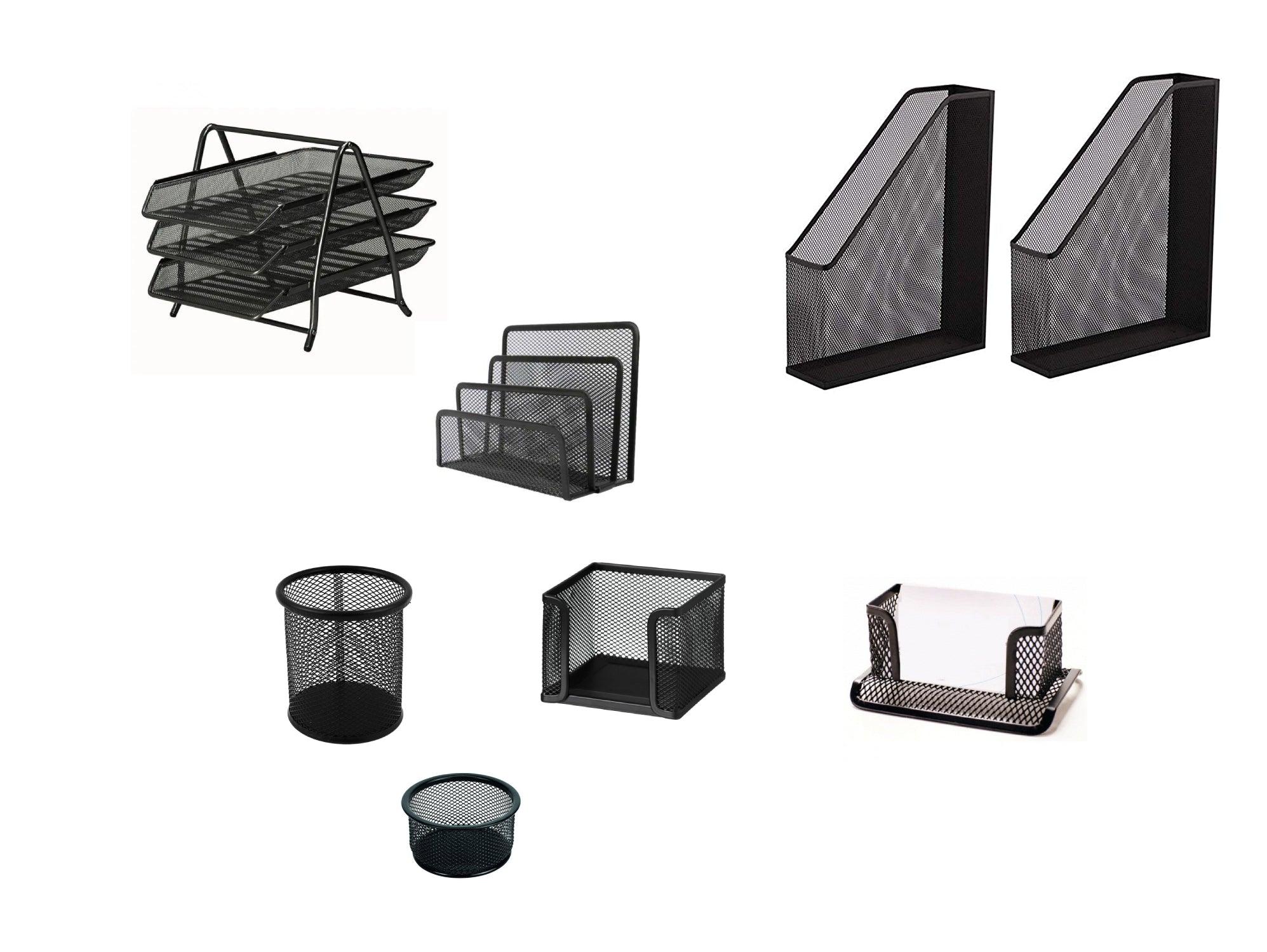 Deluxe Metal Mesh Desktop Set, 8 Pieces, Black