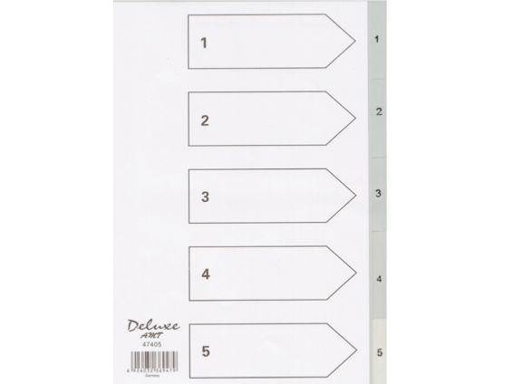 Deluxe Divider Plastic PVC Grey A4 with numbers 1- 5