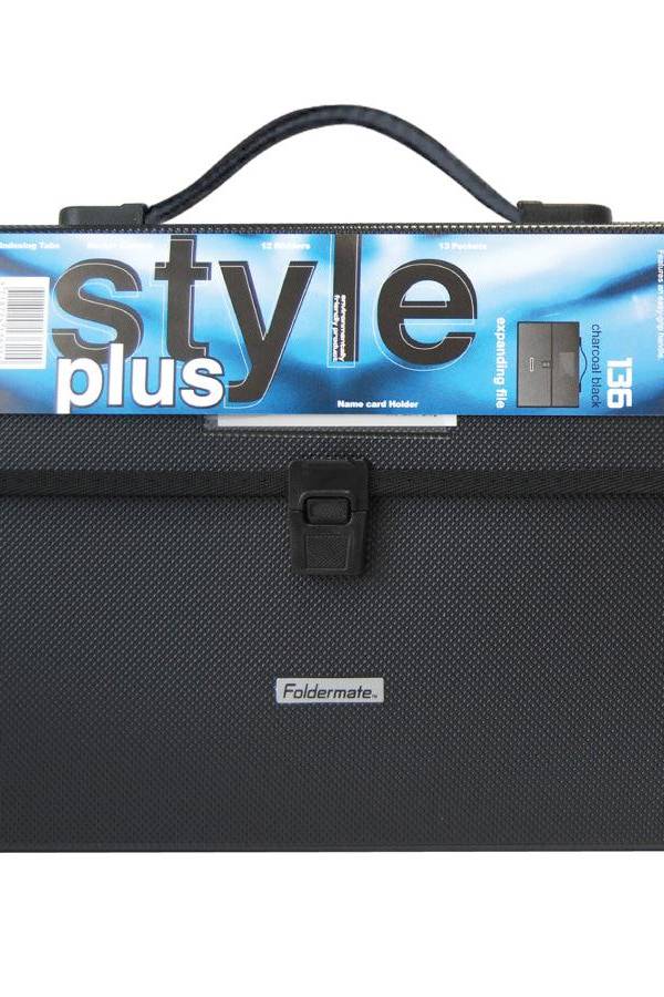 Foldermate Style Plus Expanding File Holder with Handle, FE-136-BK, Black