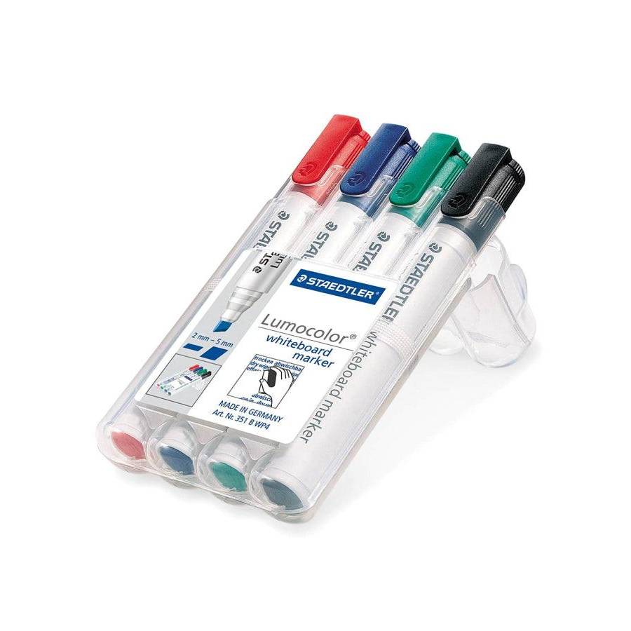 Staedtler 351B Chisel Tip White Board marker, Assorted (Pack of 4)