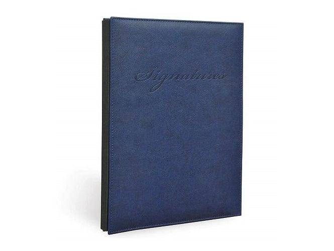 Signature Book, Italian PU Material Cover without Window, 18 Sheets with Gift Box, Blue Color, 240 x 340 mm (FSCL18-PU)