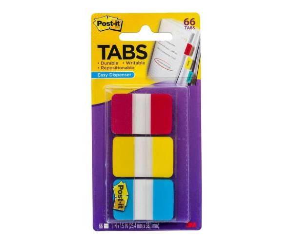 3M Post-it Durable Tabs 686-RYB, Red-Yellow-Blue