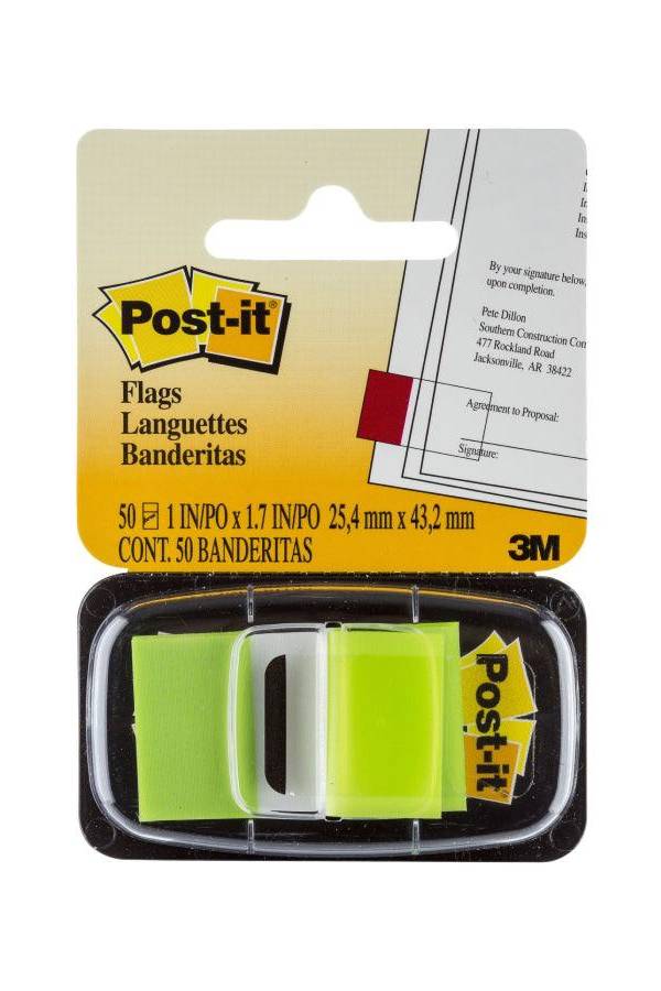 3M Post-it Flags Neon Green 680-22 25mmx43mm 50flags/dispenser