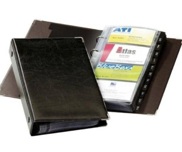 Durable Visifix Business Card Ring Binder for 200 Cards, 25 x 14 cm, 25 Pockets, Brown