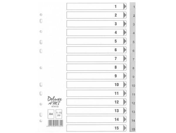 Deluxe Divider Plastic PVC Grey A4 with numbers 1-15