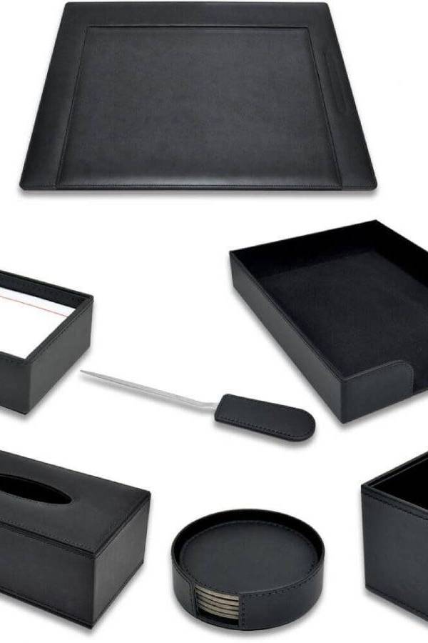 Executive Desk Set, Italian PU – Set of 7 Pcs. [FSDS171BK]