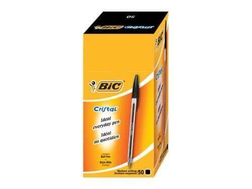 BiC Cristal Medium Ball Point Pen – 1.0mm, Box, Black (Pack of 50)