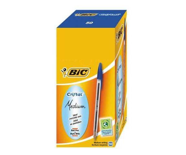BiC Cristal Medium Ball Point Pen – 1.0mm, Box, Blue (Pack of 50)