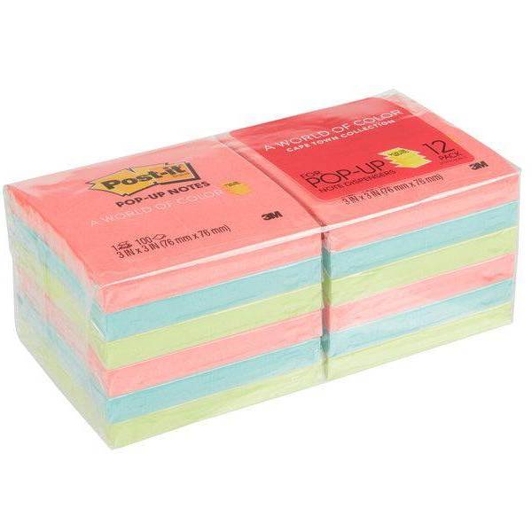 3M Post-it R-330-12AN Pop-up Notes Refill Neon Colors, 3 in x 3 in, 12 Pads/Pack