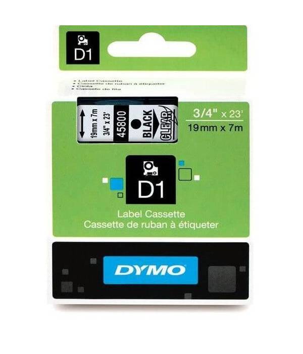 Dymo 45800, D1 Tape,19mm x 7m, Black on Transparent