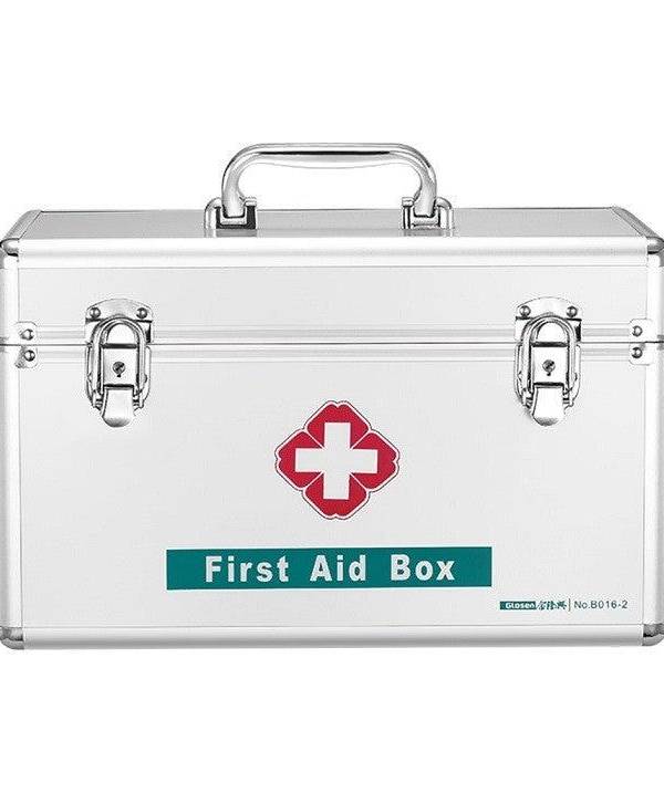 Glosen Portable Household First Aid Box Aluminum 355X202x220 silver (B0-16-2)