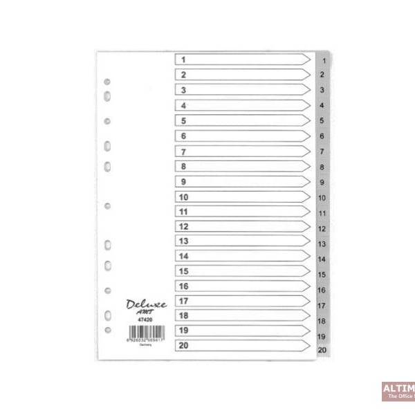 Deluxe Divider Plastic PVC Grey A4 with numbers 1-20