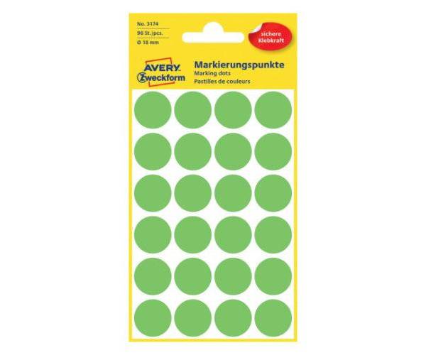 Avery Marking Labels, Dots, 18 mm, Green, 96/pack