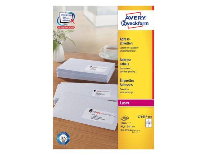 Avery L7163-100 Permanent Labels, Laser, 99.1x 38.1mm 14labels/Sheets, 100Sheets/Pack