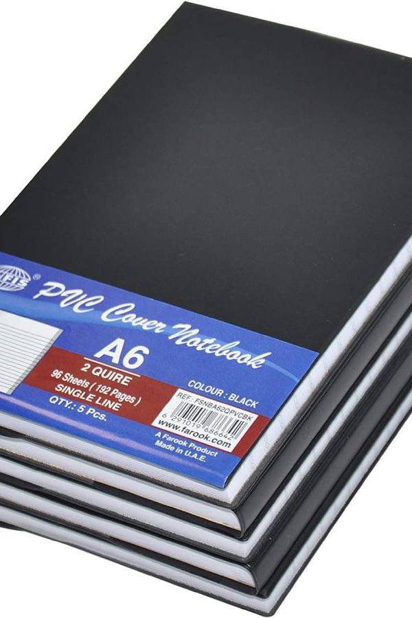PVC Cover Notebook A6, 2-Quires Black, 5pcs/pack