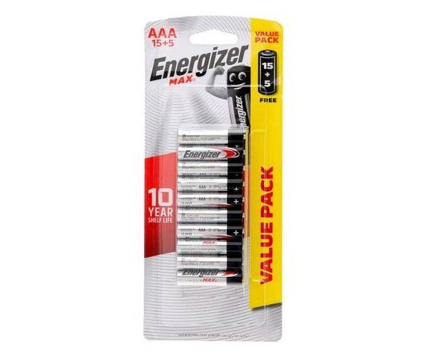 Energizer Max Alkaline Battery AAA 15+5 Free