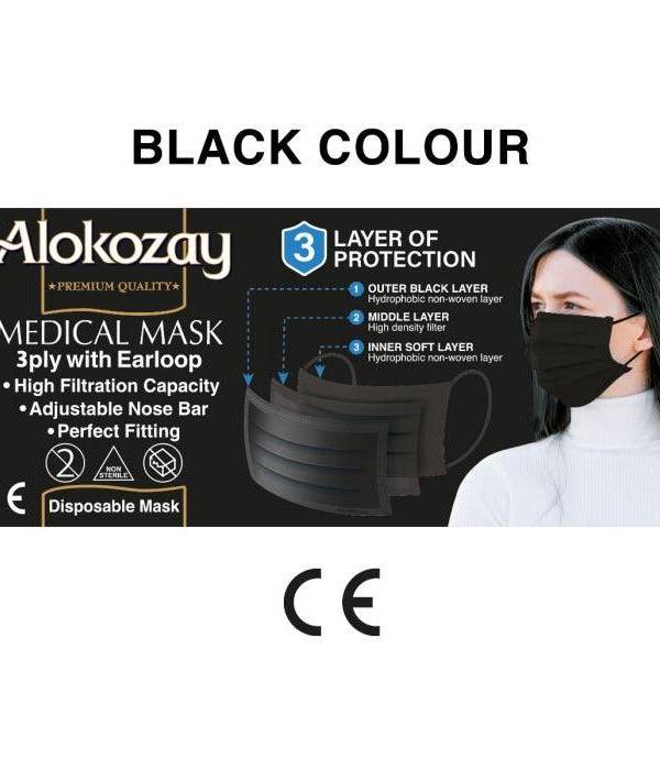 Alokozay Disposable Face Mask, 50pcs/box – Black