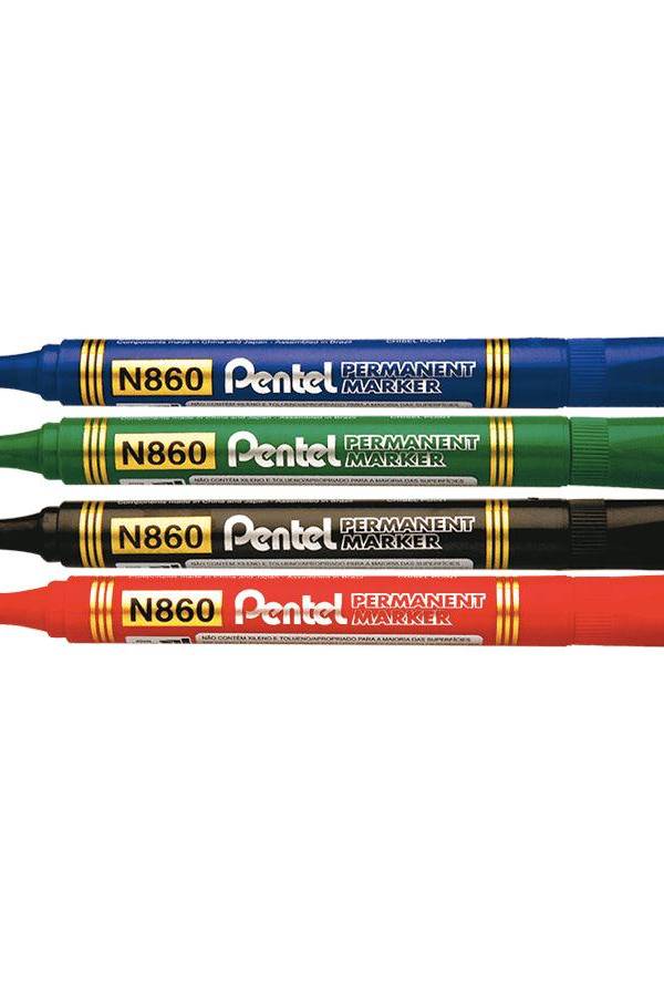 Pentel N860 Chisel Tip Permanent Marker, Assorted (Pack of 4)