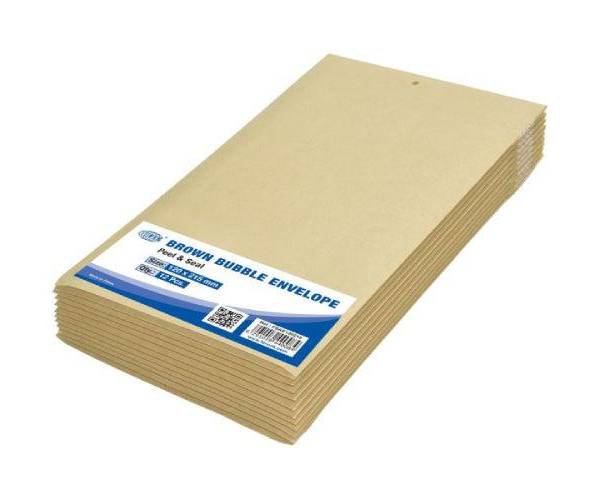 Brown Bubble Envelopes, 120 x 215mm, 12pcs/pack (FSAE120215N)