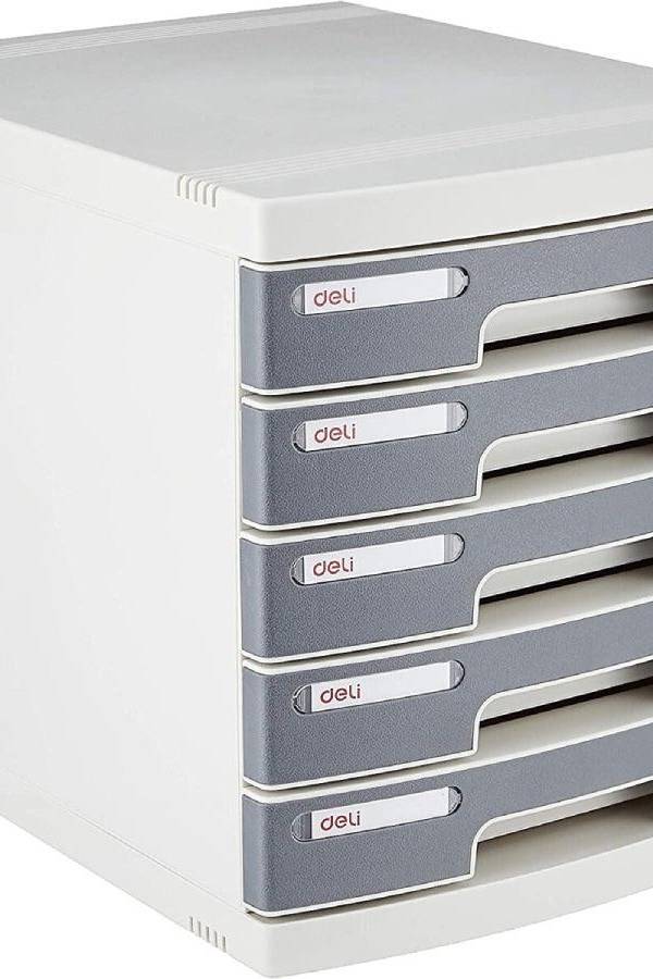 DELI E8855, 5 Drawer Plastic Cabinet with Lock – Grey