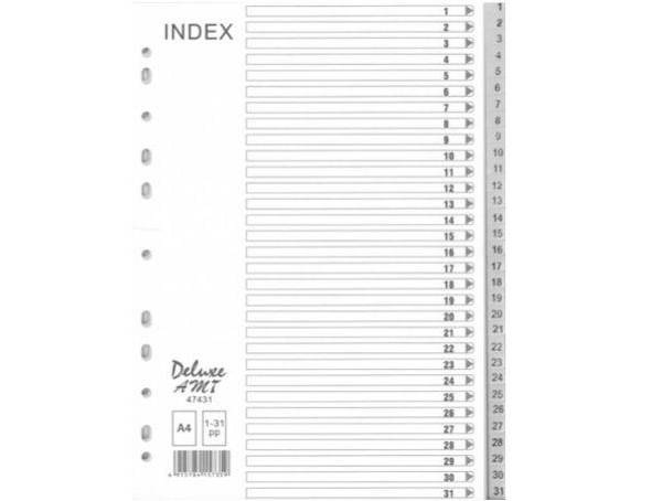 Deluxe Divider Plastic PVC Grey A4 with numbers 1-31