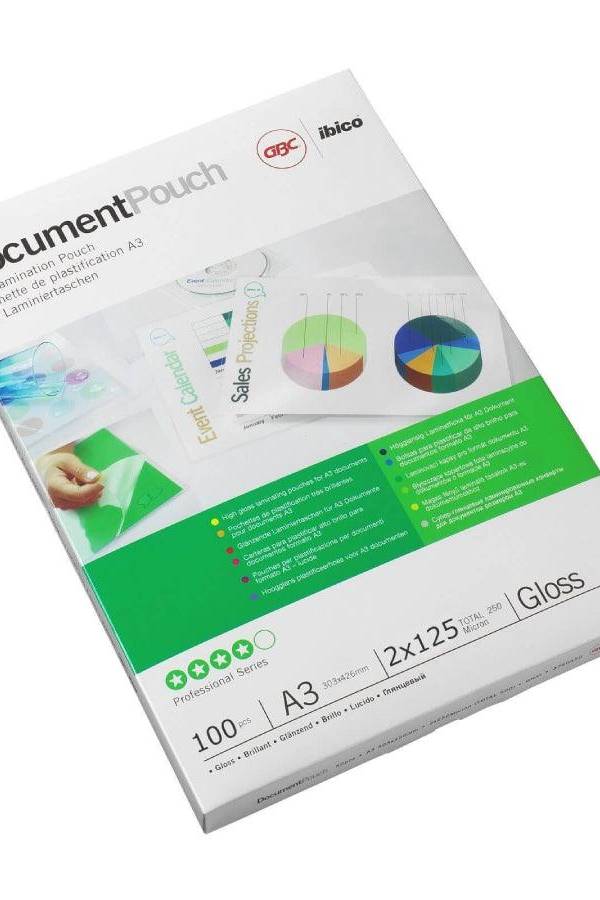 GBC Laminating Pouch Gloss A3 – 426 x 303, 125 x 2 Micron, Pack of 100 [3200725]