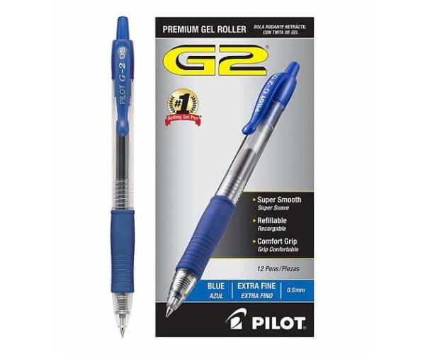 Pilot G2 Retractable Gel Roller Ball Pen, 0.5mm, Extra Fine Point, Blue (Pack of 12)