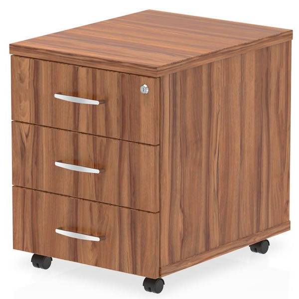 Mobile Pedestal, 3 Drawer With Handle And Lock W40 x D48 x H56 cm – WALNUT
