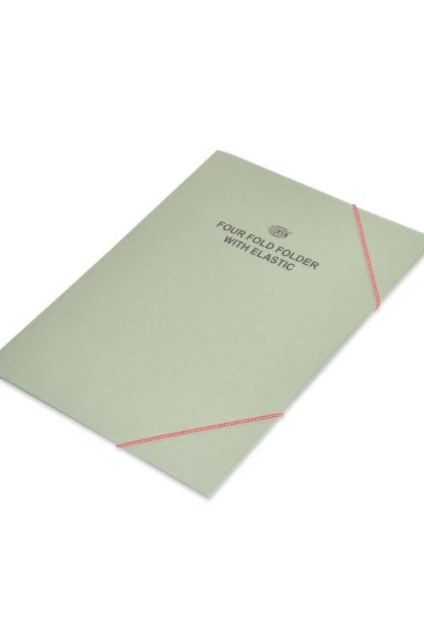 FIS Four Fold Folder with Elastic band 320gsm, A4, Green (FSFF12NGR)