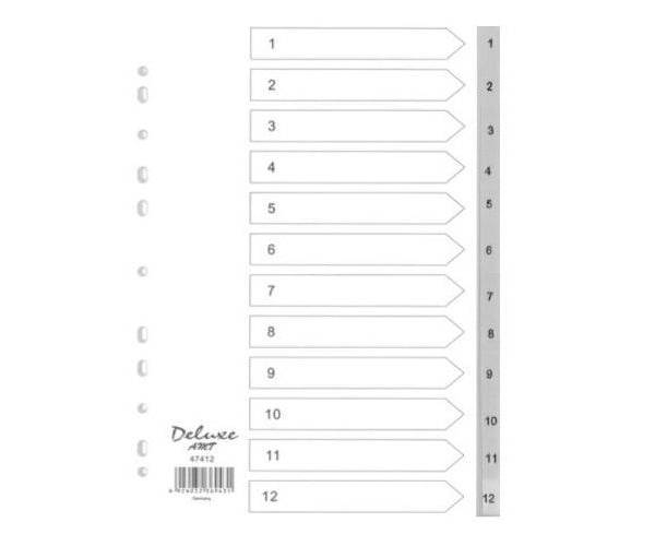 Deluxe Divider Plastic PVC Grey A4 with numbers 1-12