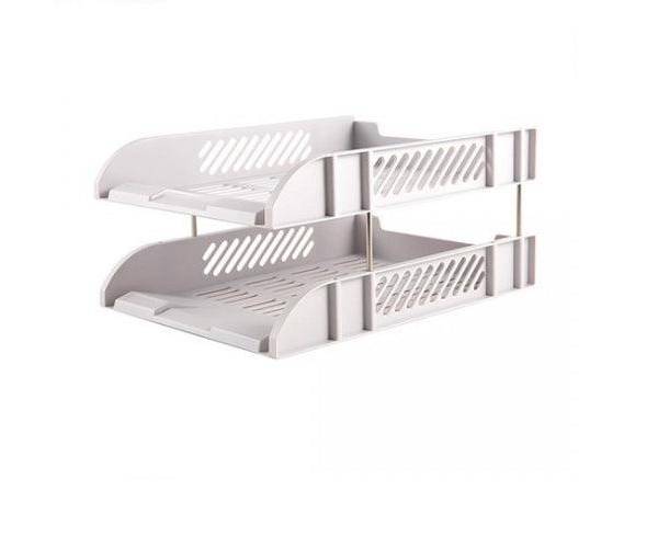 DELI 2 Tier Plastic Document Tray Grey
